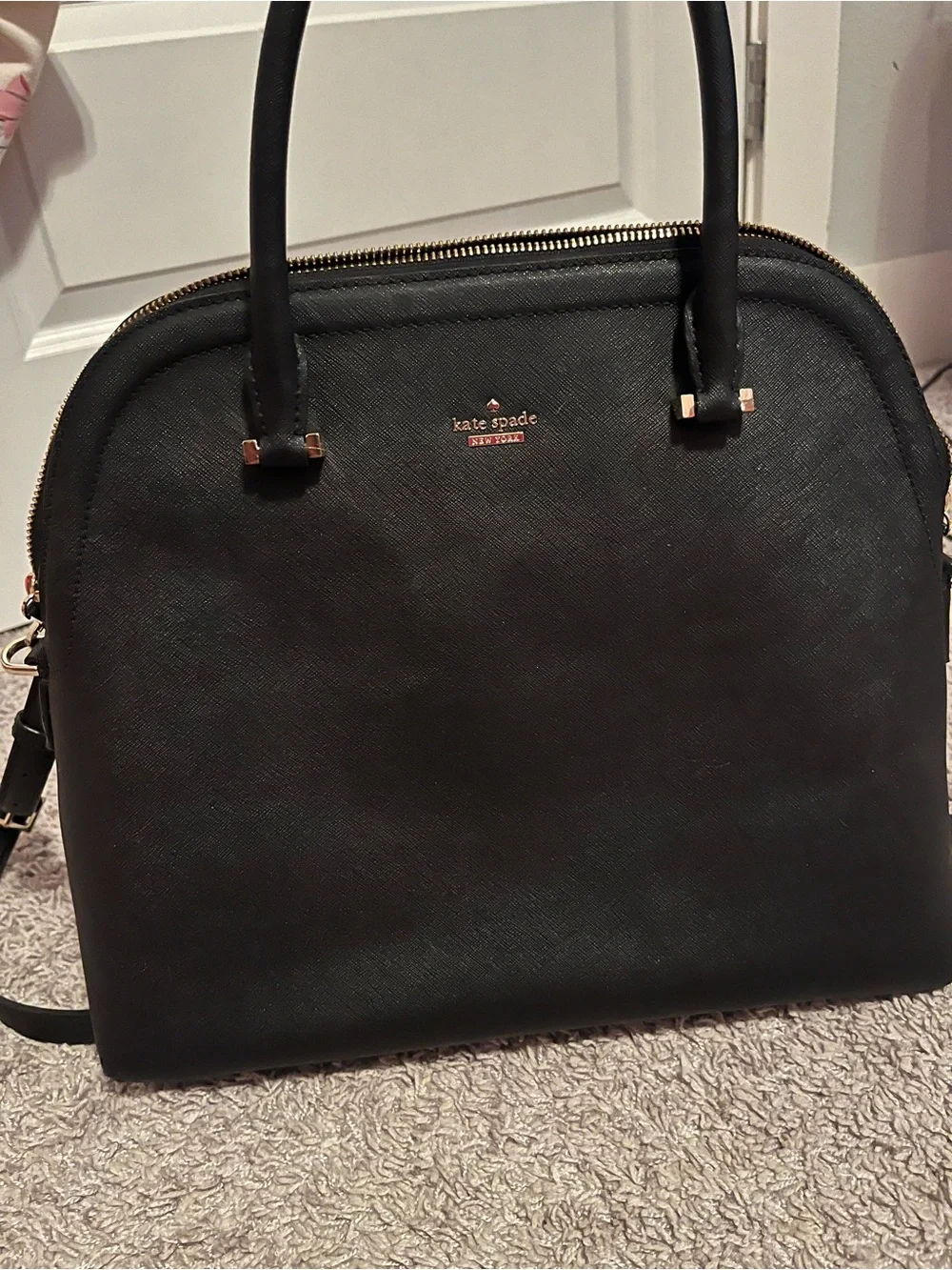 Kate Spade Large Black Dome Satchel with Gold Hardware